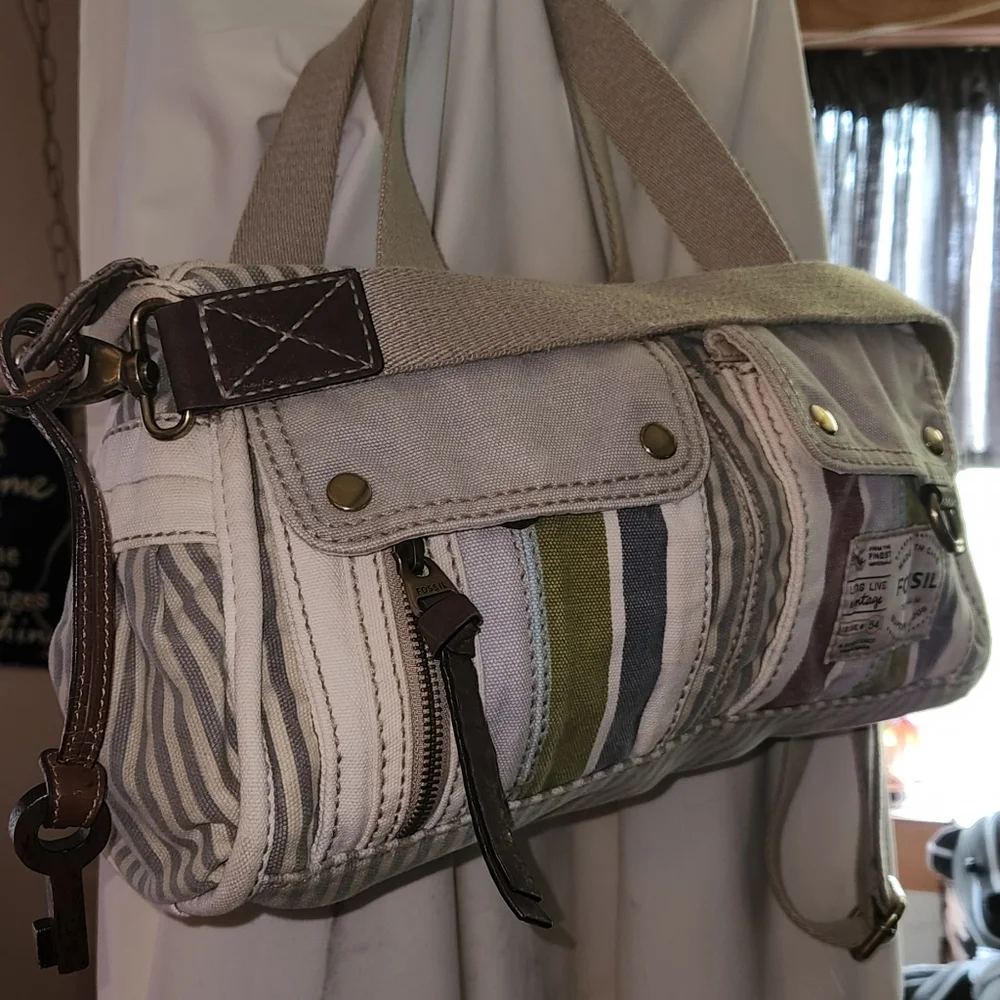 Fossil demin rare stripe Satchel shoulder/crossbody Y2k - Picture 2 of 16